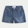 Pantaloni scurți din denim relaxați, cu talie înaltă, spălare medie închisă, 5″ Pantaloni scurți din denim relaxați, cu talie înaltă, spălare medie închisă, 5″