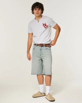 Pantaloni scurți din denim super largi cu broderie Spider