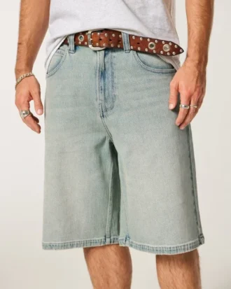 Pantaloni scurți din denim super largi cu broderie Spider