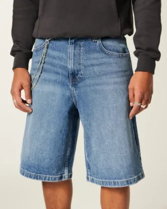 Pantaloni scurți din denim super largi cu grafică Eagle