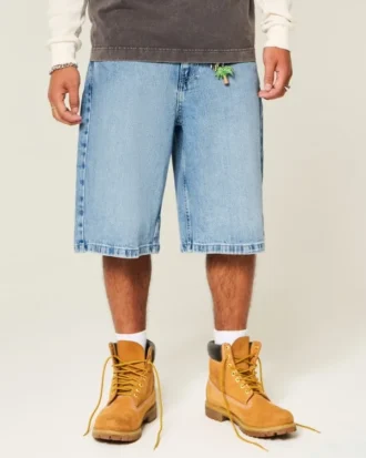 Pantaloni scurți din denim super largi cu imprimeu craniu