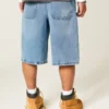 Pantaloni scurți din denim super largi cu imprimeu craniu