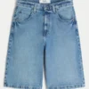 Pantaloni scurți din denim super largi cu imprimeu craniu