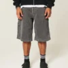 Pantaloni scurți din denim super largi cu imprimeu flacără