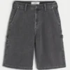 Pantaloni scurți din denim super largi cu imprimeu flacără