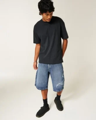Pantaloni scurți din denim super largi cu imprimeu Scorpion Pantaloni scurți din denim super largi cu imprimeu Scorpion