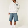 Pantaloni scurți din denim super largi, de culoare închisă, până sub genunchi Pantaloni scurți din denim super largi, de culoare închisă, până sub genunchi