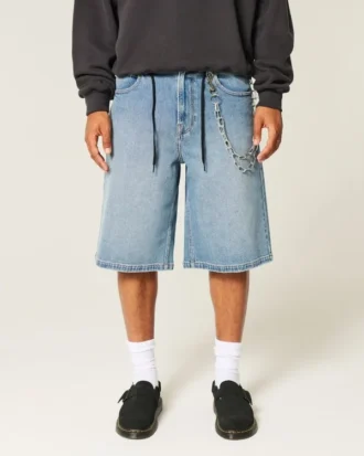Pantaloni scurți din denim super largi, spălați mediu