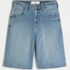 Pantaloni scurți din denim super largi, spălați mediu Pantaloni scurți din denim super largi, spălați mediu