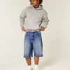 Pantaloni scurți din denim super largi, spălați închis Pantaloni scurți din denim super largi, spălați închis