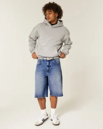 Pantaloni scurți din denim super largi, spălați închis