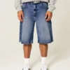 Pantaloni scurți din denim super largi, spălați închis Pantaloni scurți din denim super largi, spălați închis