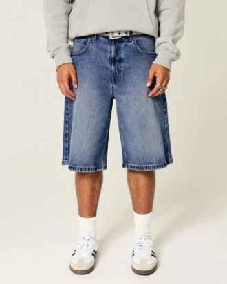 Pantaloni scurți din denim super largi, spălați închis