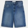 Pantaloni scurți din denim super largi, spălați închis Pantaloni scurți din denim super largi, spălați închis
