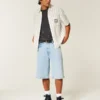 Pantaloni scurți din denim super largi, spălați ușor Pantaloni scurți din denim super largi, spălați ușor