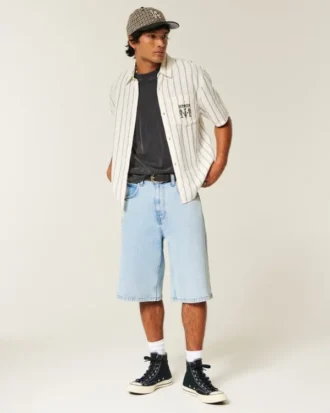 Pantaloni scurți din denim super largi, spălați ușor Pantaloni scurți din denim super largi, spălați ușor