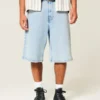 Pantaloni scurți din denim super largi, spălați ușor Pantaloni scurți din denim super largi, spălați ușor