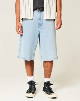 Pantaloni scurți din denim super largi, spălați ușor Pantaloni scurți din denim super largi, spălați ușor