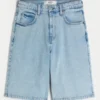 Pantaloni scurți din denim super largi, spălați ușor Pantaloni scurți din denim super largi, spălați ușor
