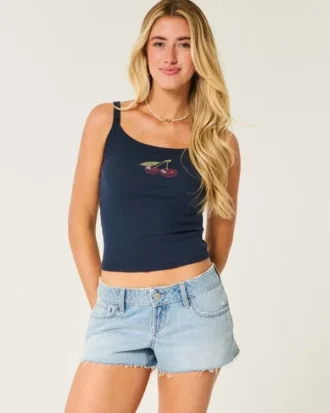 Pantaloni scurți din denim ultra-scurți, cu spate decupat, spălare medie