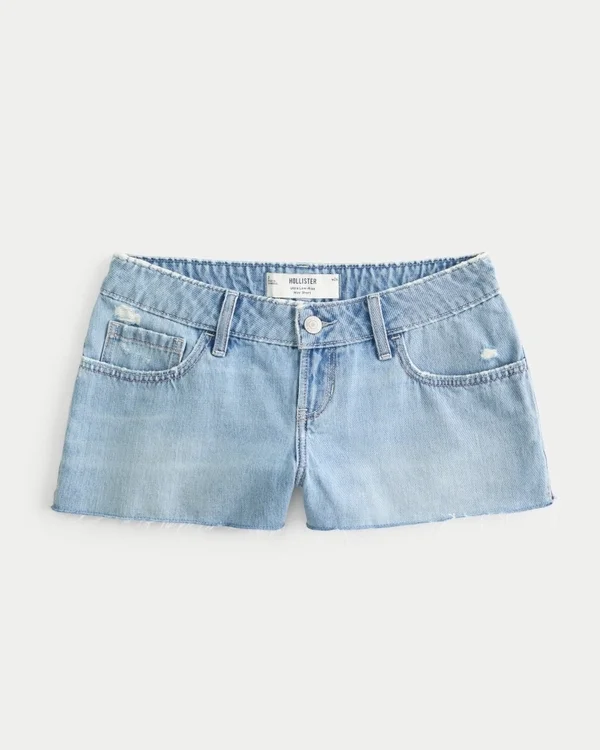 Pantaloni scurți din denim ultra-scurți, cu spate decupat, spălare medie Pantaloni scurți din denim ultra-scurți, cu spate decupat, spălare medie