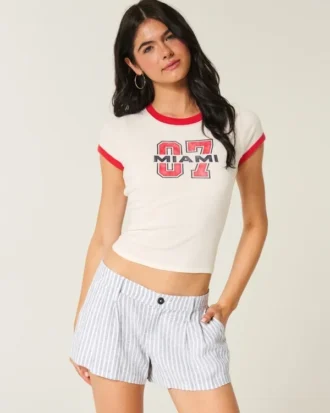 Pantaloni scurți Hollister Livvy din amestec de in, cu talie joasă