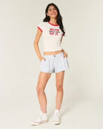 Pantaloni scurți Hollister Livvy din amestec de in, cu talie joasă