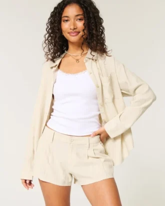 Pantaloni scurți Hollister Livvy din amestec de in, cu talie joasă, 3″