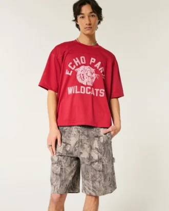 Pantaloni scurți largi din denim camuflaj
