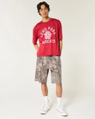 Pantaloni scurți largi din denim camuflaj