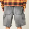Pantaloni scurți largi din denim negru spălat Pantaloni scurți largi din denim negru spălat