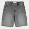 Pantaloni scurți largi din denim negru spălat Pantaloni scurți largi din denim negru spălat