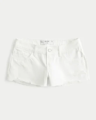 Pantaloni scurți mini din denim alb decolorat, cu talie joasă