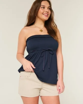 Pantaloni scurți mini din twill kaki cu talie ultra joasă