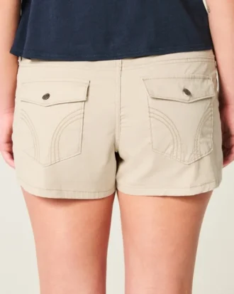 Pantaloni scurți mini din twill kaki cu talie ultra joasă