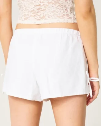 Pantaloni scurți moi din amestec de in, cu fundă laterală