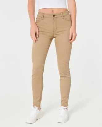 Pantaloni super skinny kaki cu talie înaltă Pantaloni super skinny kaki cu talie înaltă
