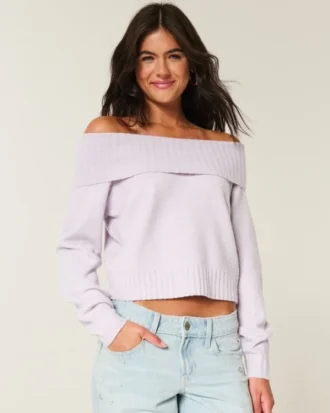 Pulover confortabil Hollister Cloud Foldover Off-the-Shoulder Pulover confortabil Hollister Cloud Foldover Off-the-Shoulder