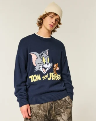 Pulover cu guler rotund și imprimeu Tom și Jerry Pulover cu guler rotund și imprimeu Tom și Jerry