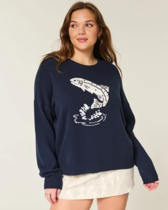 Pulover cu imprimeu Easy Jumping Fish