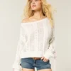 Pulover cu mâneci cu fundă și model tricotat Pulover cu mâneci cu fundă și model tricotat