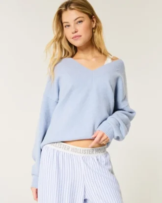 Pulover oversized cu guler în V Hollister Comfy Cloud