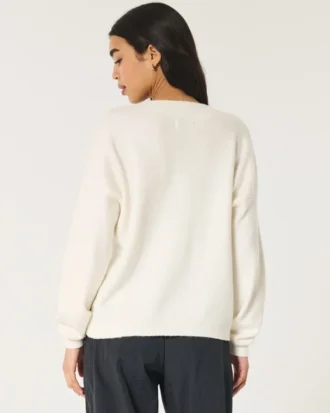Pulover oversized cu guler în V Hollister Comfy Cloud