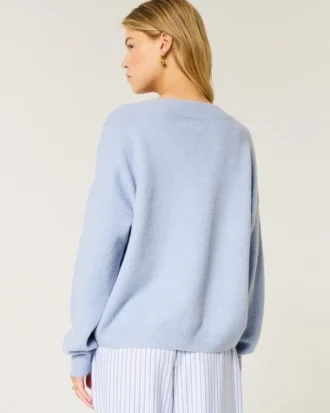 Pulover oversized cu guler în V Hollister Comfy Cloud