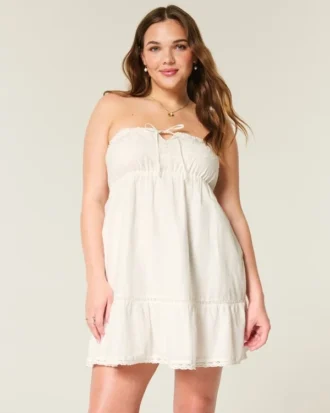 Rochie babydoll fără bretele, brodată