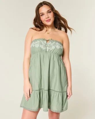 Rochie babydoll fără bretele, brodată