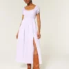 Rochie maxi cu mâneci scurte și spate decupat Rochie maxi cu mâneci scurte și spate decupat