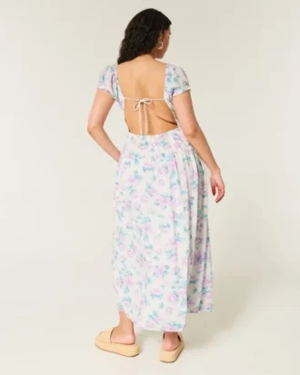 Rochie maxi cu mâneci scurte și spate decupat
