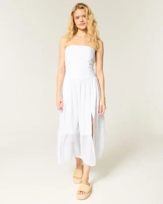 Rochie maxi fără bretele, brodată