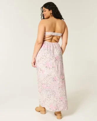 Rochie maxi fără bretele, cu bust răsucit